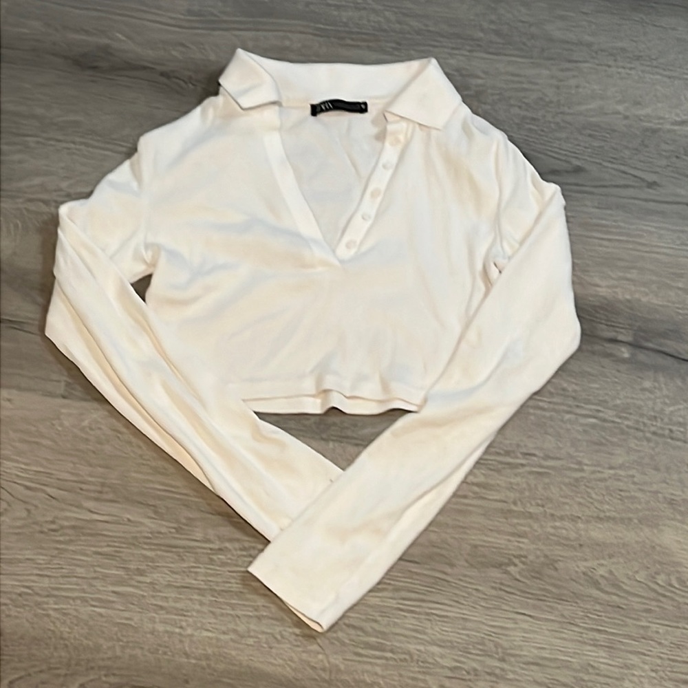 Zara Cropped Polo Long Sleeve